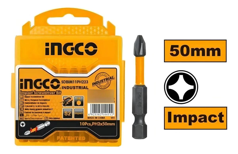 SET 10 PUNTAS IMPACTO DESTORNILLADOR PH2 50MM IMANTADA INGCO - 1