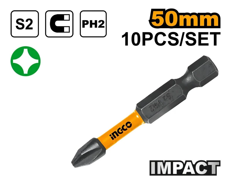 SET 10 PUNTAS IMPACTO DESTORNILLADOR PH2 50MM IMANTADA INGCO - 6