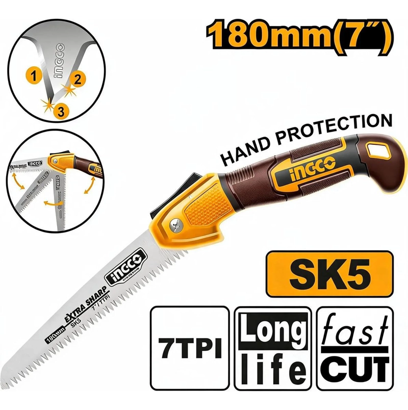 SERRUCHO PLEGABLE MULTIUSO DE PODA 180MM 7P INGCO HFSW1806 - 1