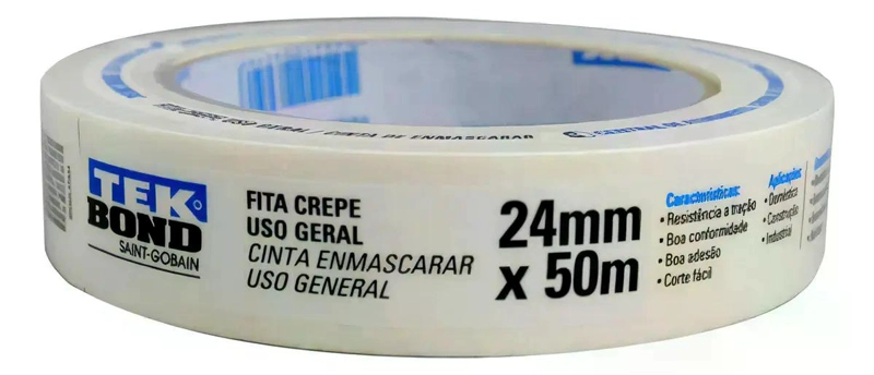 CINTA ADHESIVA CREPE TEKBOND FITA CREPE COLOR BLANCO 50M X 2.4CM - 1