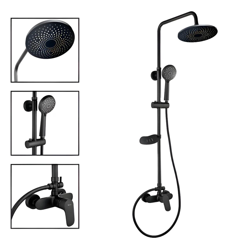 COLUMNA DUCHA NEGRA PLATO 25CM MANERAL MONOMANDO NOTTE TAUMM - 1