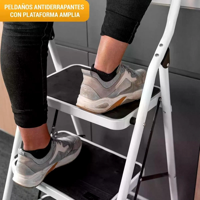 ESCALERA DE TIJERA METALICA 2 PELDAÑOS MIRLO 902 PLEGABLE BLANCO - 4