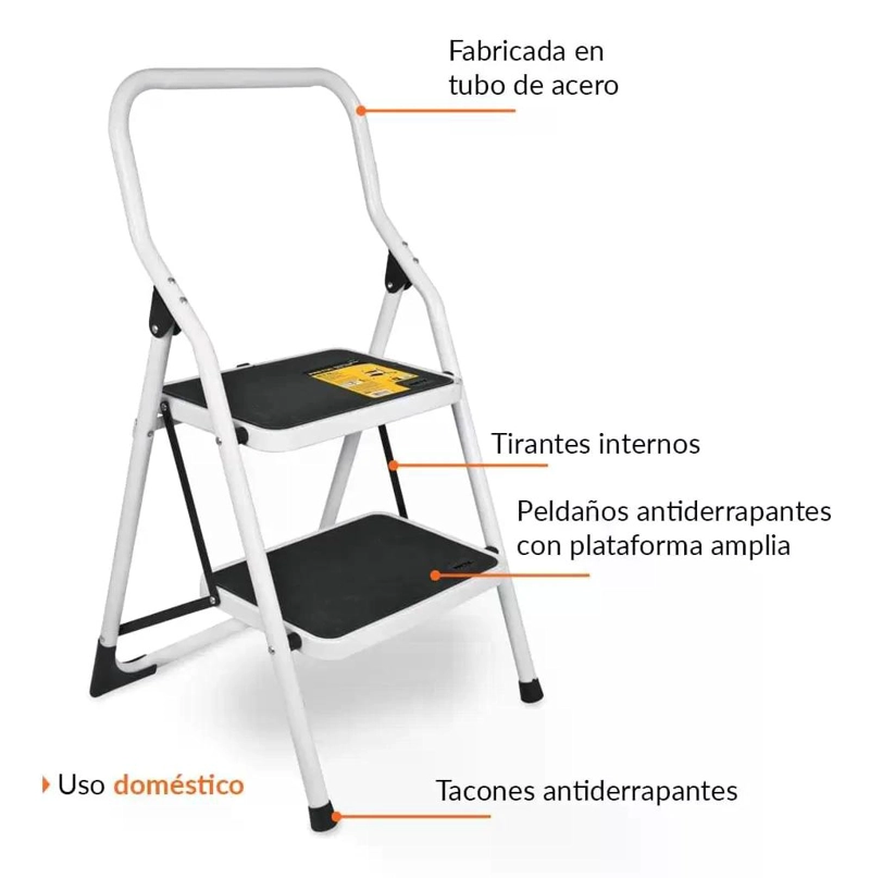 ESCALERA DE TIJERA METALICA 2 PELDAÑOS MIRLO 902 PLEGABLE BLANCO - 6