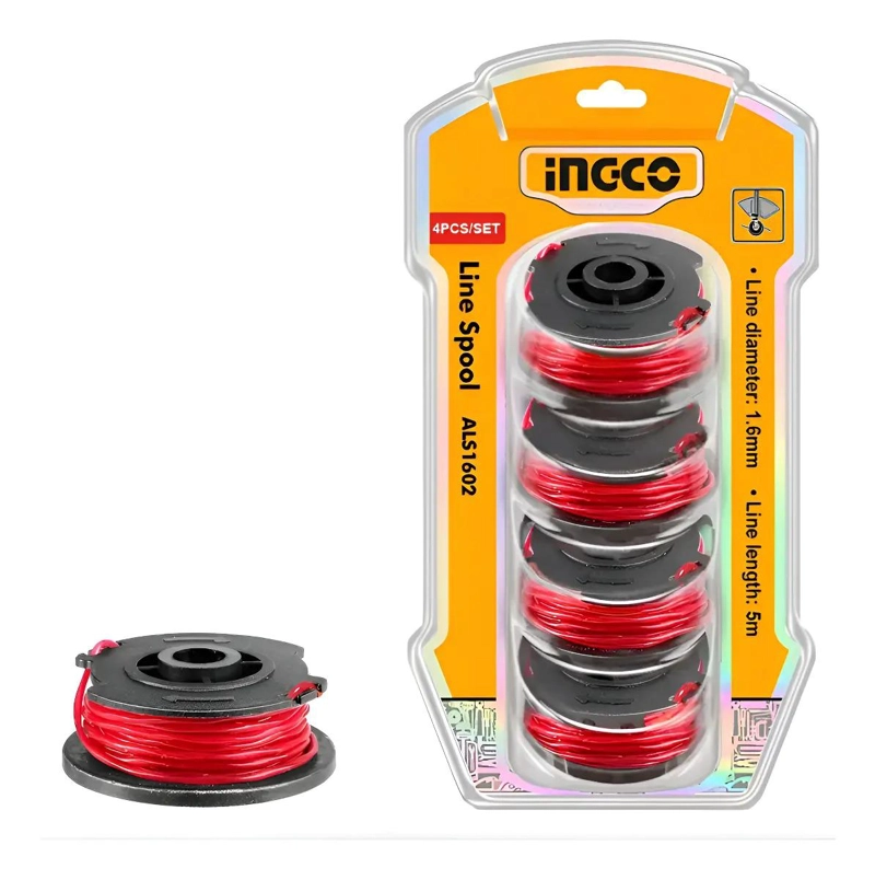 SET 4 CARRETEL HILO TANZA INGCO BORDEADO ORILLADORA 1.6MMX5M NEGRO ROJO - 1