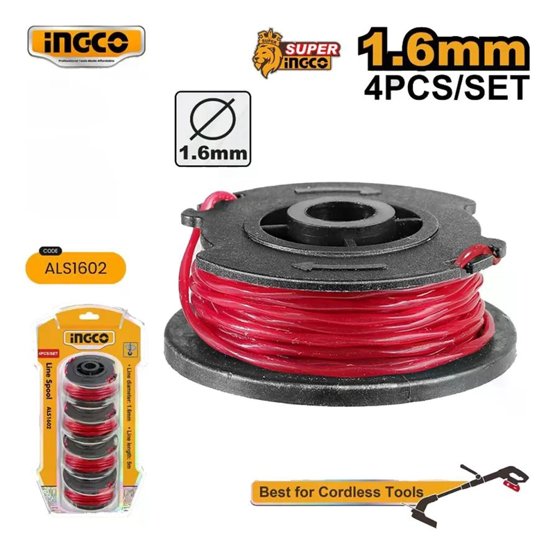 SET 4 CARRETEL HILO TANZA INGCO BORDEADO ORILLADORA 1.6MMX5M NEGRO ROJO - 2