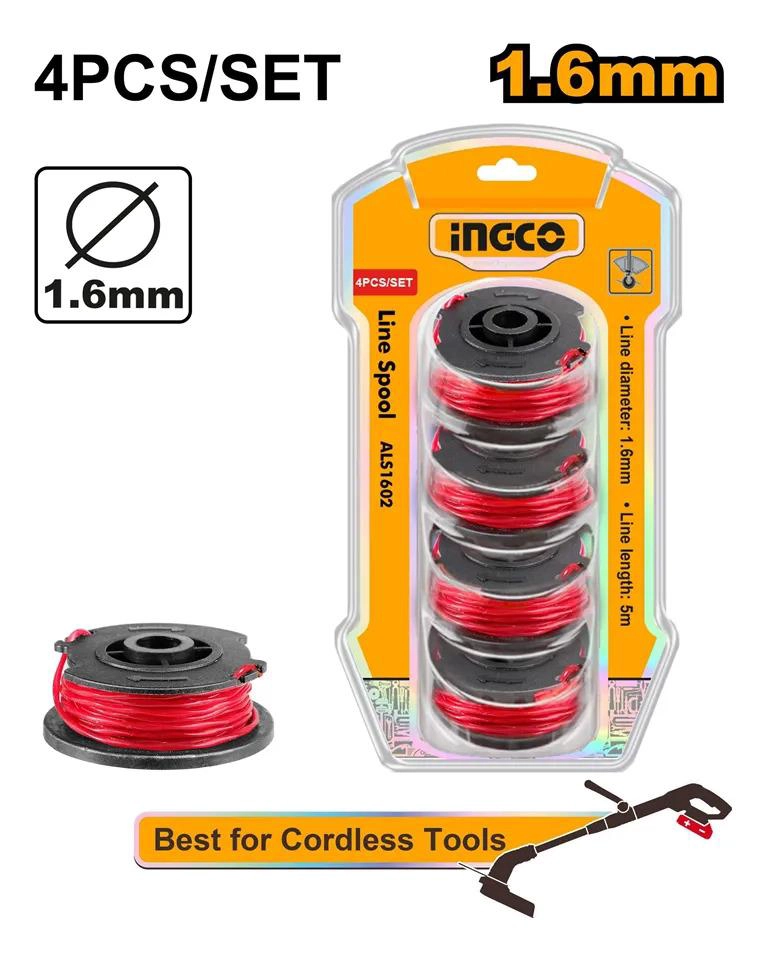 SET 4 CARRETEL HILO TANZA INGCO BORDEADO ORILLADORA 1.6MMX5M NEGRO ROJO - 3