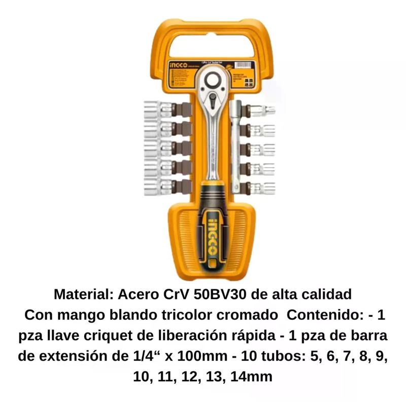 SET DADOS DE LLAVES INGCO 12 PZAS. HKTS14122 COLOR AMARILLO AMARILLO - 6