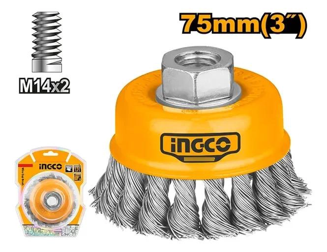 ESCOBILLA GRATA COPA TRENZADA TORCIDA METAL M14 75MM INGCO UNICO COLOR - 2