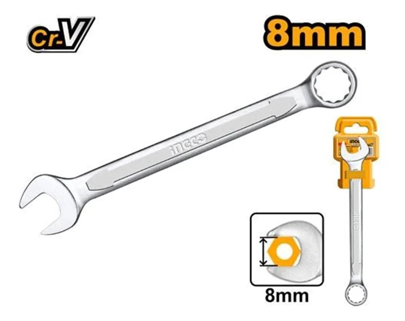 LLAVE COMBINADA BOCA Y ESTRIADA 8MM CR-V INGCO HCSPA081 - 2
