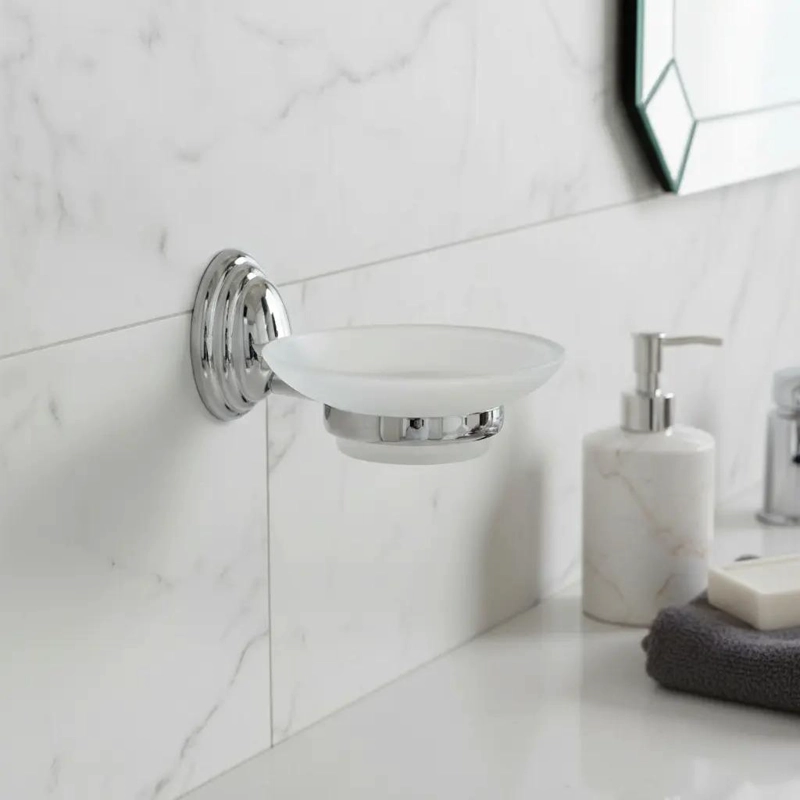 JABONERA DE VIDRIO LINEA COLOMBA TAUMM BAÑO COLOR GRIS - 2