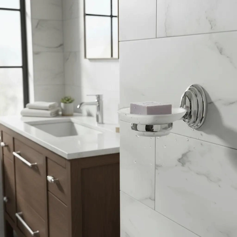 JABONERA DE VIDRIO LINEA COLOMBA TAUMM BAÑO COLOR GRIS - 3