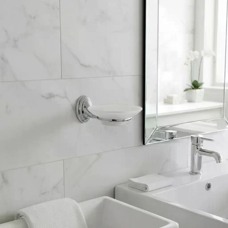 JABONERA DE VIDRIO LINEA COLOMBA TAUMM BAÑO COLOR GRIS - 4