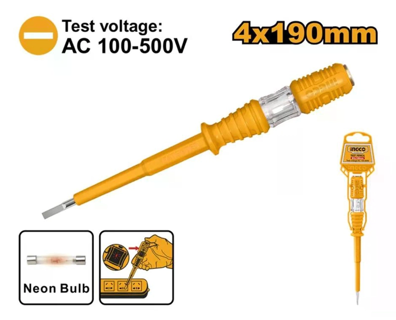 MEDIDOR DETECTOR PROBADOR DE VOLTAJE 100-500V INGCO DESTORNI AMARILLO - 4