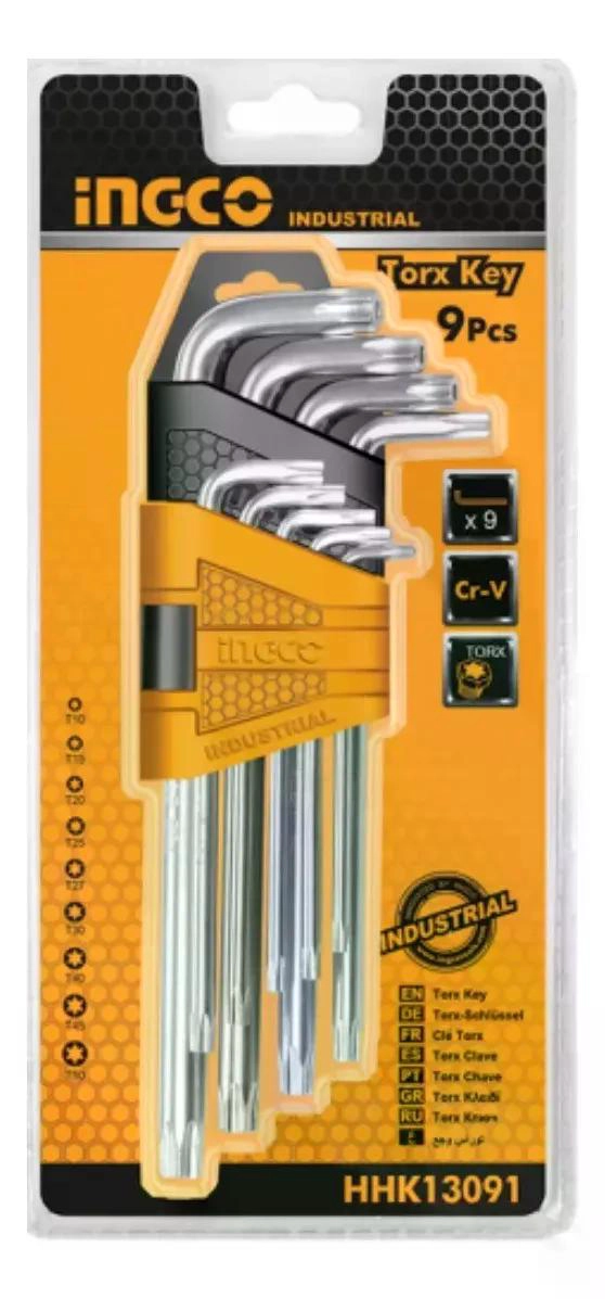 SET 9 PIEZAS LLAVES TORX LLAVES DE APRIETE T10 - T50 INGCO PLATEADO - 2
