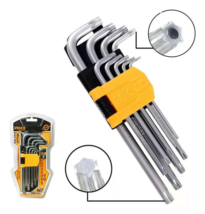 SET 9 PIEZAS LLAVES TORX LLAVES DE APRIETE T10 - T50 INGCO PLATEADO - 4