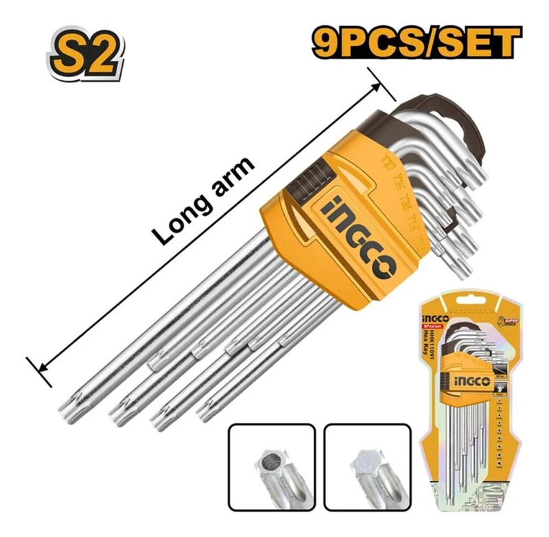 SET 9 PIEZAS LLAVES TORX LLAVES DE APRIETE T10 - T50 INGCO PLATEADO - 5