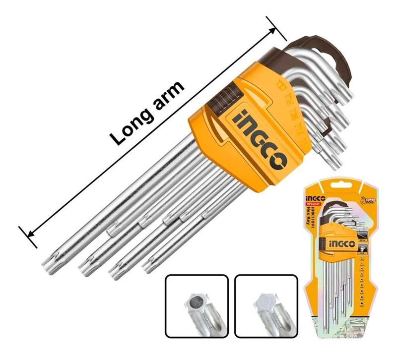 SET 9 PIEZAS LLAVES TORX LLAVES DE APRIETE T10 - T50 INGCO PLATEADO - 6