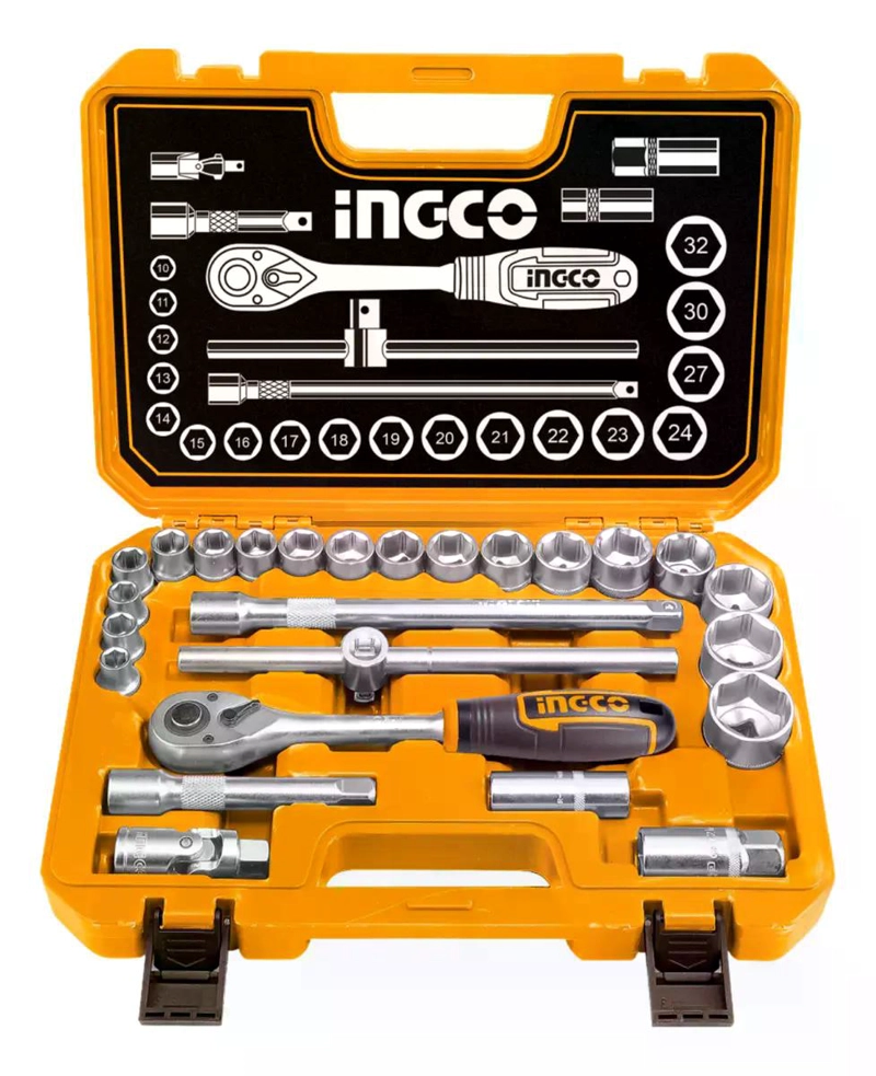 SET DADOS Y MATRACA CHICHARRA 25 PZS 1/2 45T INGCO HKTS12251 AMARILLO - 1