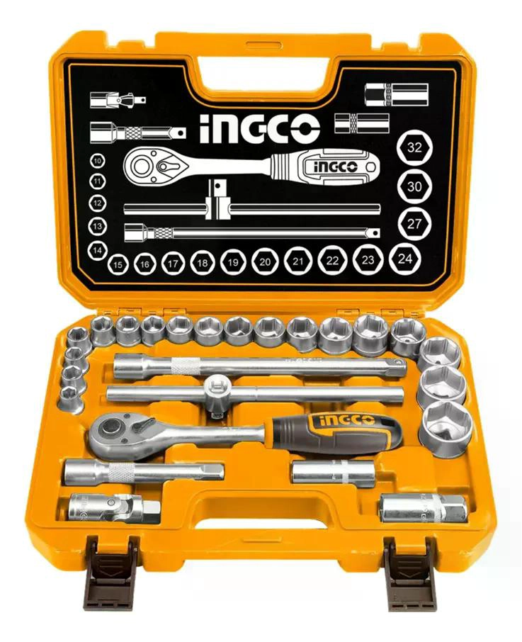 SET DADOS Y MATRACA CHICHARRA 25 PZS 1/2 45T INGCO HKTS12251 AMARILLO - 3