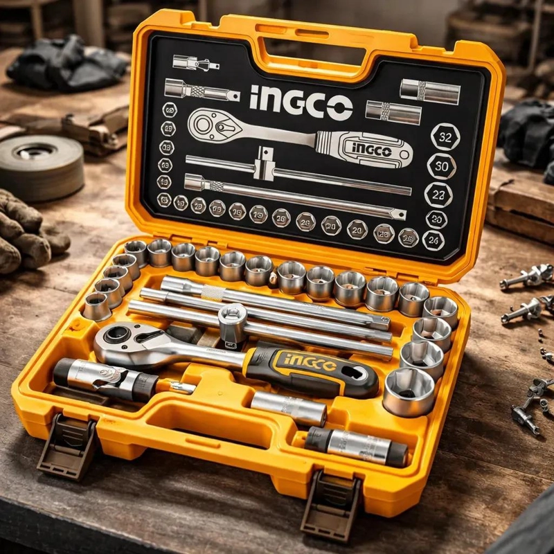 SET DADOS Y MATRACA CHICHARRA 25 PZS 1/2 45T INGCO HKTS12251 AMARILLO - 4