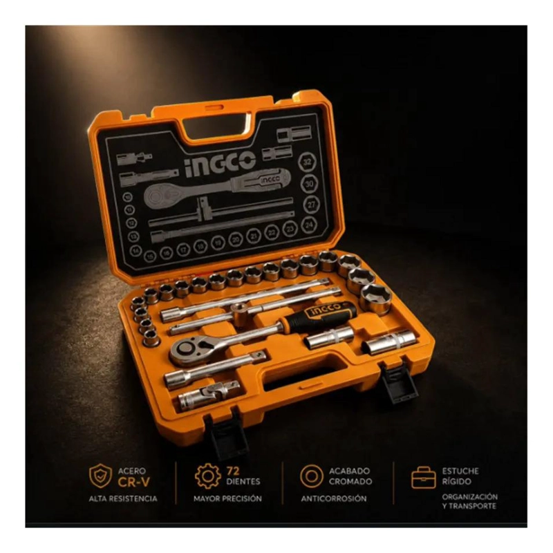 SET DADOS Y MATRACA CHICHARRA 25 PZS 1/2 45T INGCO HKTS12251 AMARILLO - 5