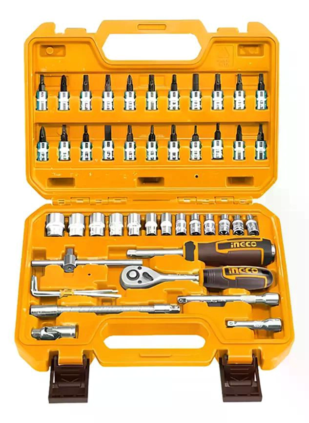 SET DADOS Y MATRACA CHICHARRA 46 PZS 1/4 72T INGCO HKTS14462 NARANJA CLARO - 3