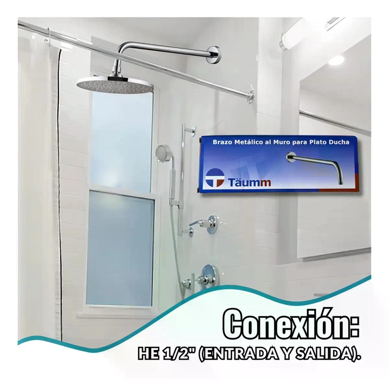 BRAZO PARA PLATO DUCHA CROMADO LARGO 30CM 1/2PULG HE TAUMM - 8
