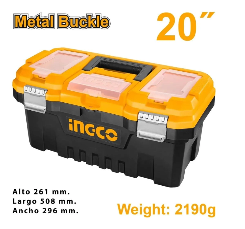 CAJA DE HERRAMIENTAS PLASTICA 20PUL INGCO 39LT 508X296X261MM NEGRO - 3