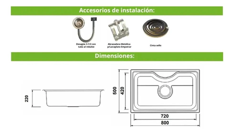 LAVAPLATOS EMPOTRABLE EMPOTRADO 800X500X220 MM HESSEN TAUMM GRIS - 4