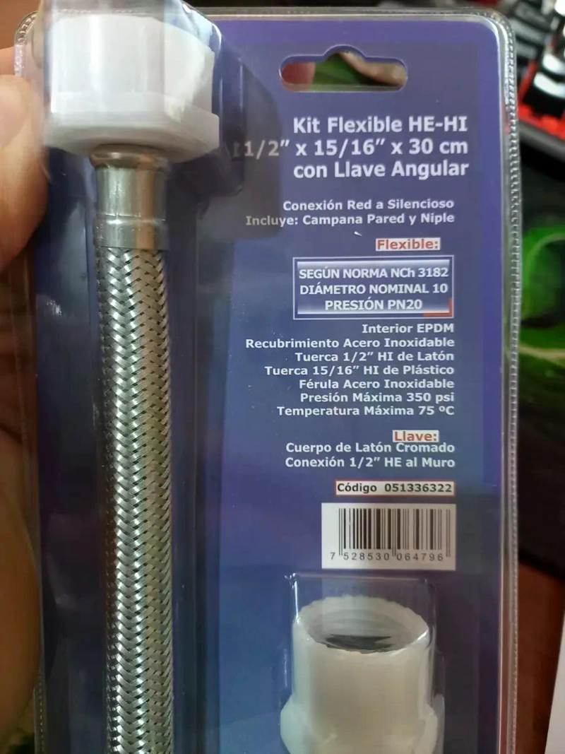 KIT FLEXIBLE CON LLAVE ANGULAR 1/2 * 15/16 30CM TAUMM - 4