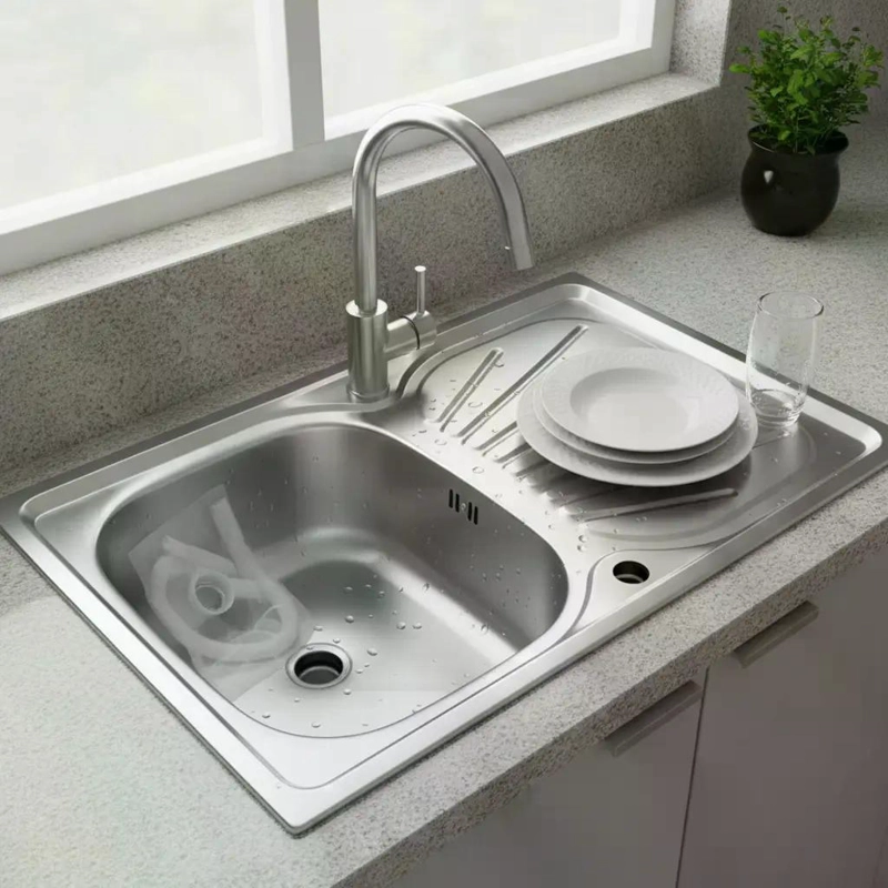 LAVAPLATOS SOBREPONER SIMPLE 80X50 INOXIDABLE DERECHO COLOR PLATEADO - 5