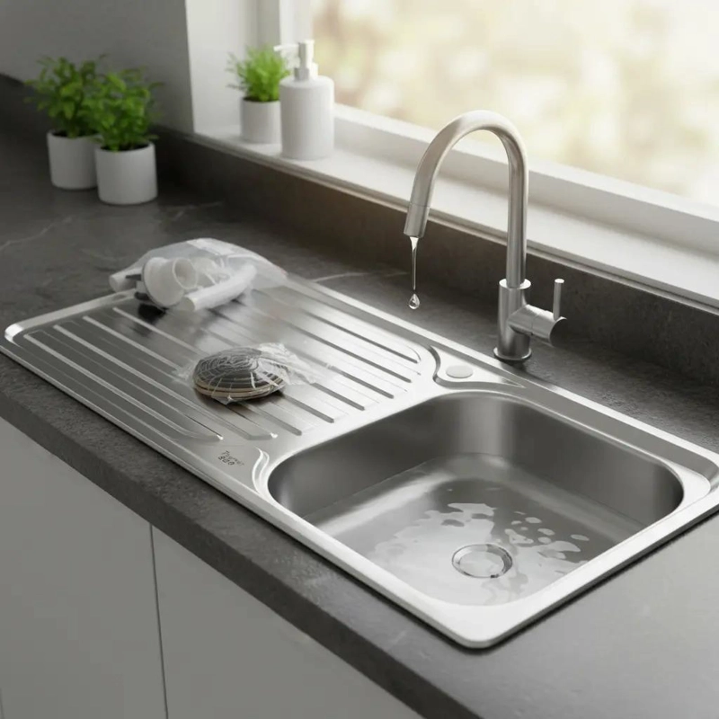 LAVAPLATOS EMPOTRABLE 100X44 CM ECO P MONOMANDO IZQUIE TAUMM GRIS - 3