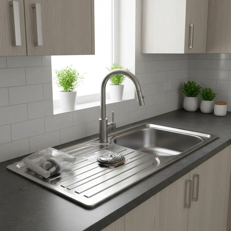 LAVAPLATOS EMPOTRABLE 100X44 CM ECO P MONOMANDO IZQUIE TAUMM GRIS - 4