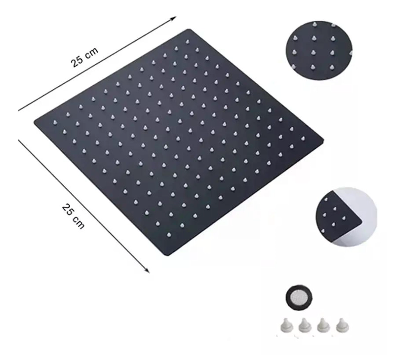 PLATO DE DUCHA CUADRADO DE ACERO INOXIDABLE NEGRO MATE 25 CM - 2