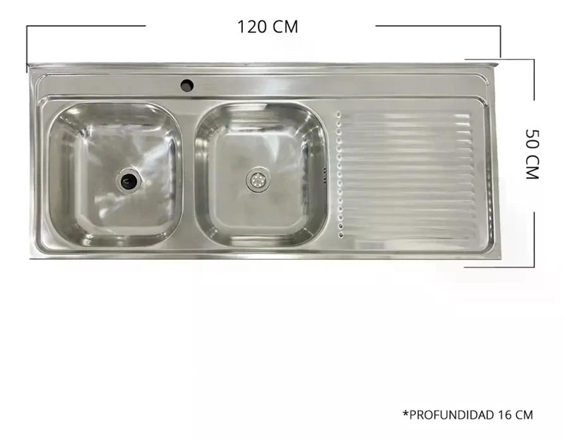 LAVAPLATOS DOBLE 120X50 SOBREPONER DERECHO MONOMANDO TAUMM GRIS - 4