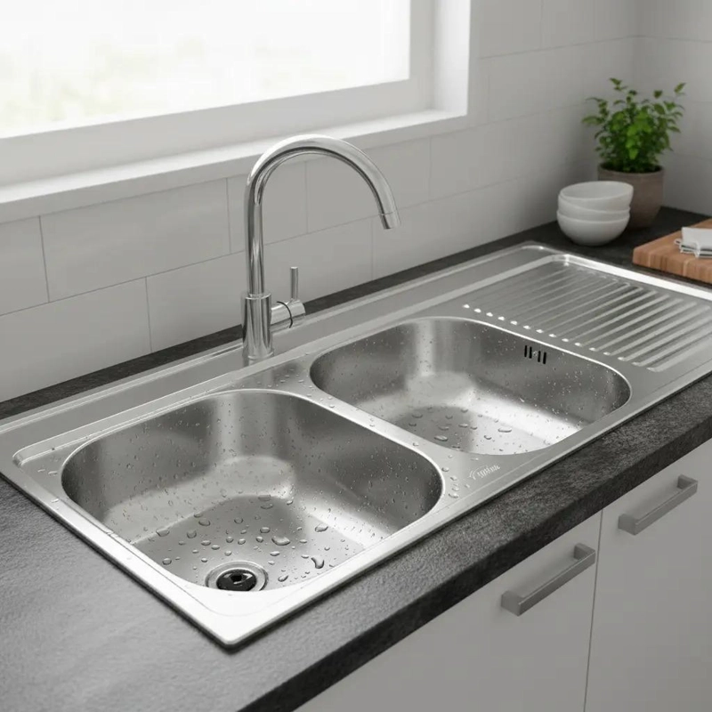 LAVAPLATOS DOBLE 120X50 SOBREPONER DERECHO MONOMANDO TAUMM GRIS - 8