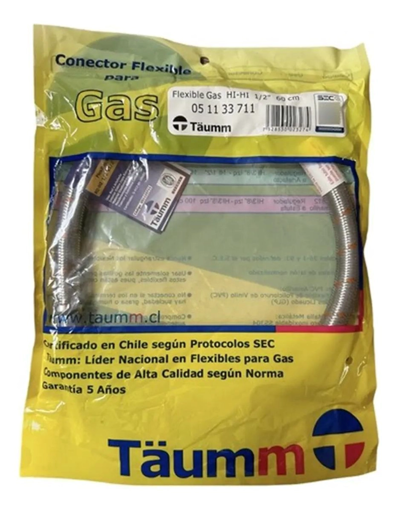 FLEXIBLE PARA GAS HI-HI 3/8 IZQX 1/2 60 CM TAUMM ACERO INOX - 7