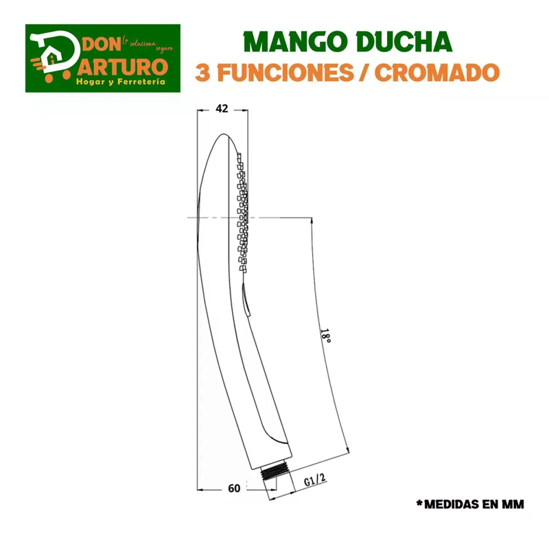 MANGO DUCHA MANERAL CHALLA CROMADO 1/2 HE FREIBURG TAUMM PLATEADO CROMADO - 7