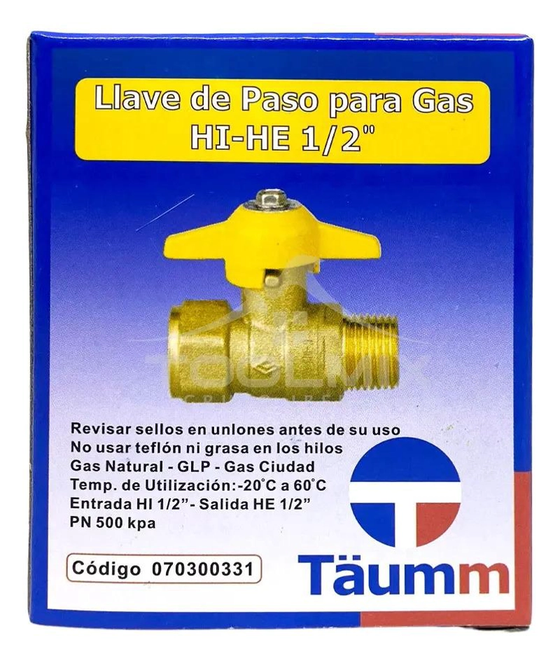 LLAVE PASO PARA GAS HI-HE 1/2 - CERTIFICADA - TAUMM - 6