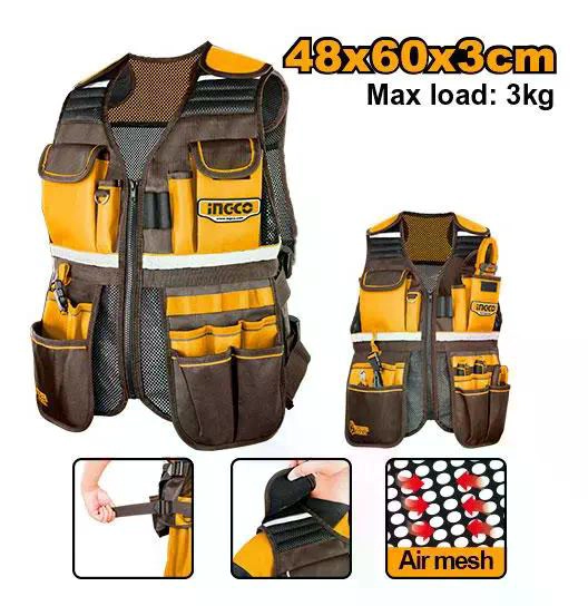 CHALECO COLETO PORTA HERRAMIENTAS INDUSTRIAL INGCO HTVT09028 COLOR AMARILLO - 2