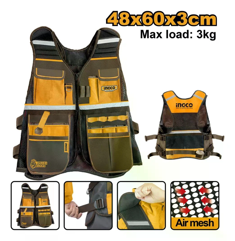 CHALECO COLETO PORTA HERRAMIENTAS INDUSTRIAL INGCO HTVT09028 COLOR AMARILLO - 3