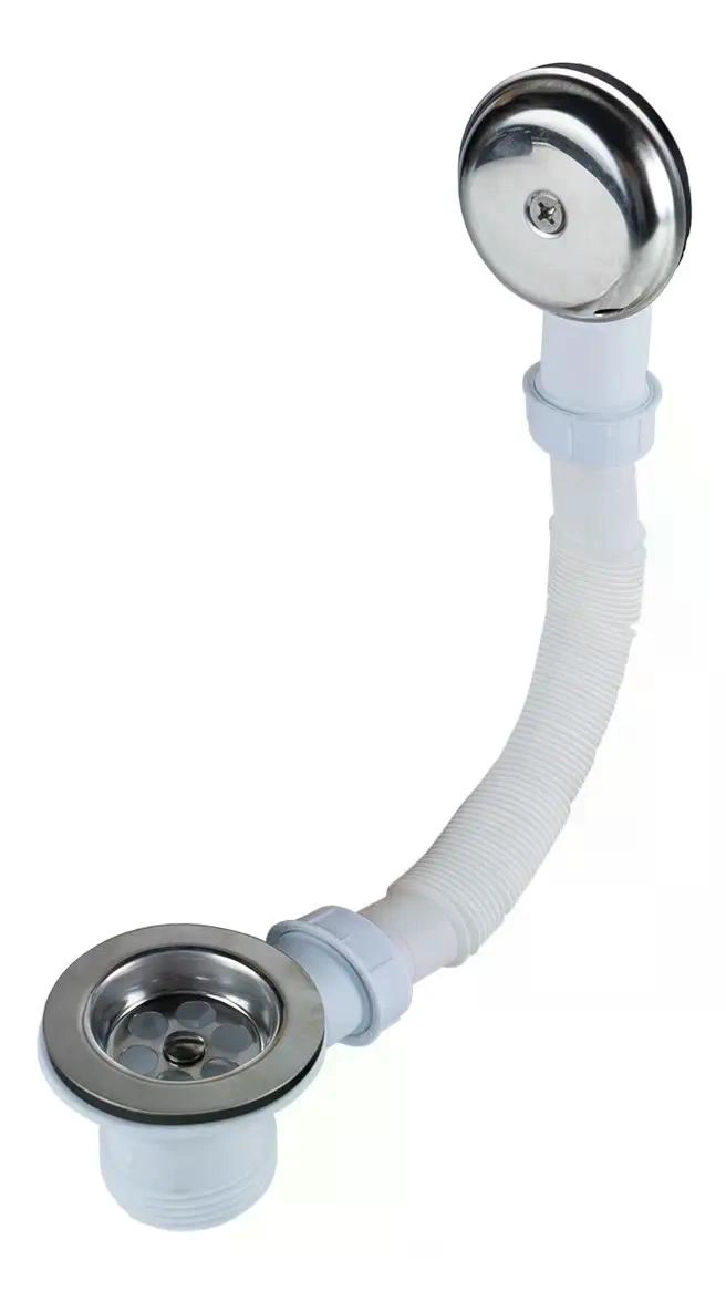 DESAGÜE PARA TINA 1 1/2 PULG CON TUBO Y CAMPANA DE REBALSE PLATEADO - 1