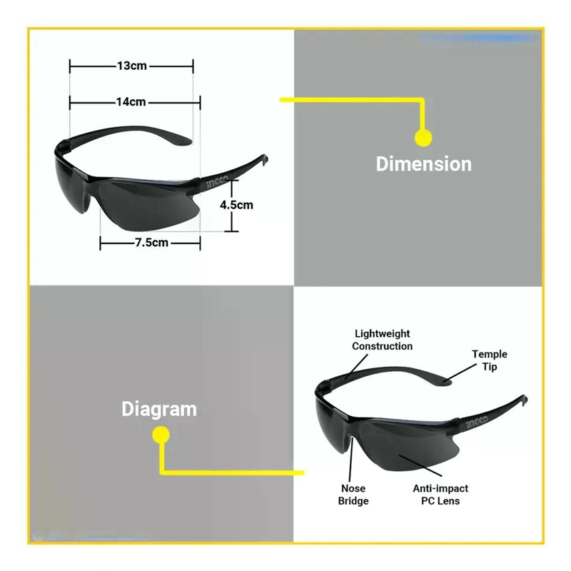 LENTES GAFAS ANTIPARRAS OSCURAS DE SEGURIDAD INGCO HSG07 N/A - 5
