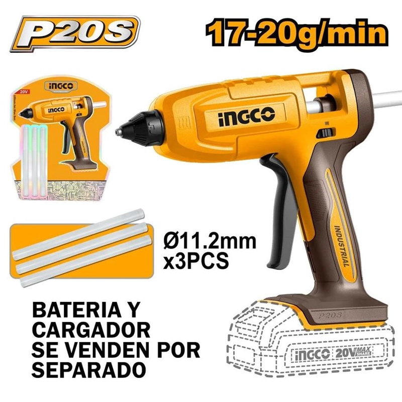 PISTOLA PARA SILICONA INALAMBRICA 17-20 GR/MIN 20V INGCO - 2
