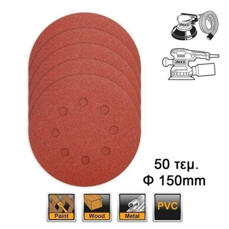 SET DE 50 DISCOS DE LIJA 150 MM 6 PULGADAS P40-180 INGCO - 3