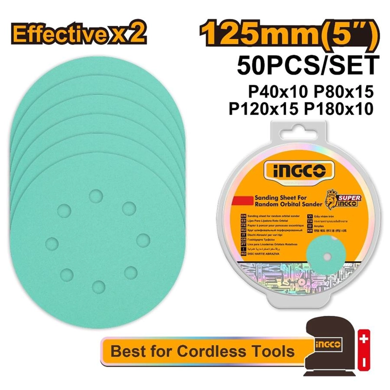 SET 50 DISCOS LIJA MULTIMATERIAL 125 MM 5 PULG P40-180 INGCO - 3