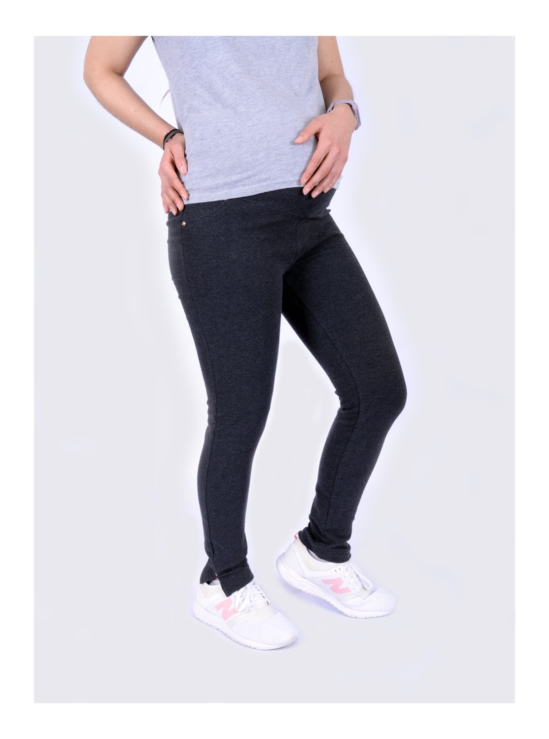 LEGGINGS MATERNAL VEBBA STRETCH CON TACHAS Y APERTURA TOBILLO GRIS MARENGO - 1