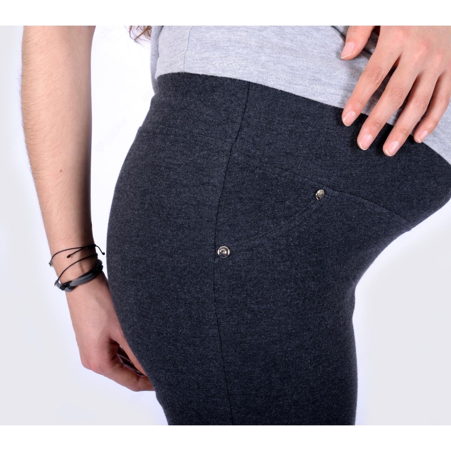 LEGGINGS MATERNAL VEBBA STRETCH CON TACHAS Y APERTURA TOBILLO GRIS MARENGO - 2