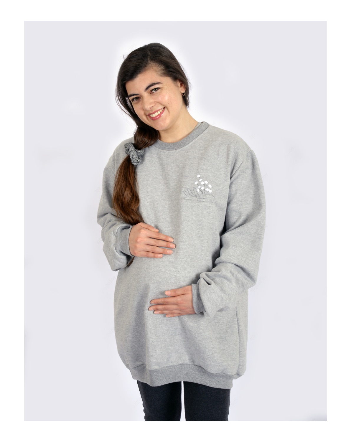 POLERÓN MATERNAL VEBBA BORDADO MANOS GRIS - 1