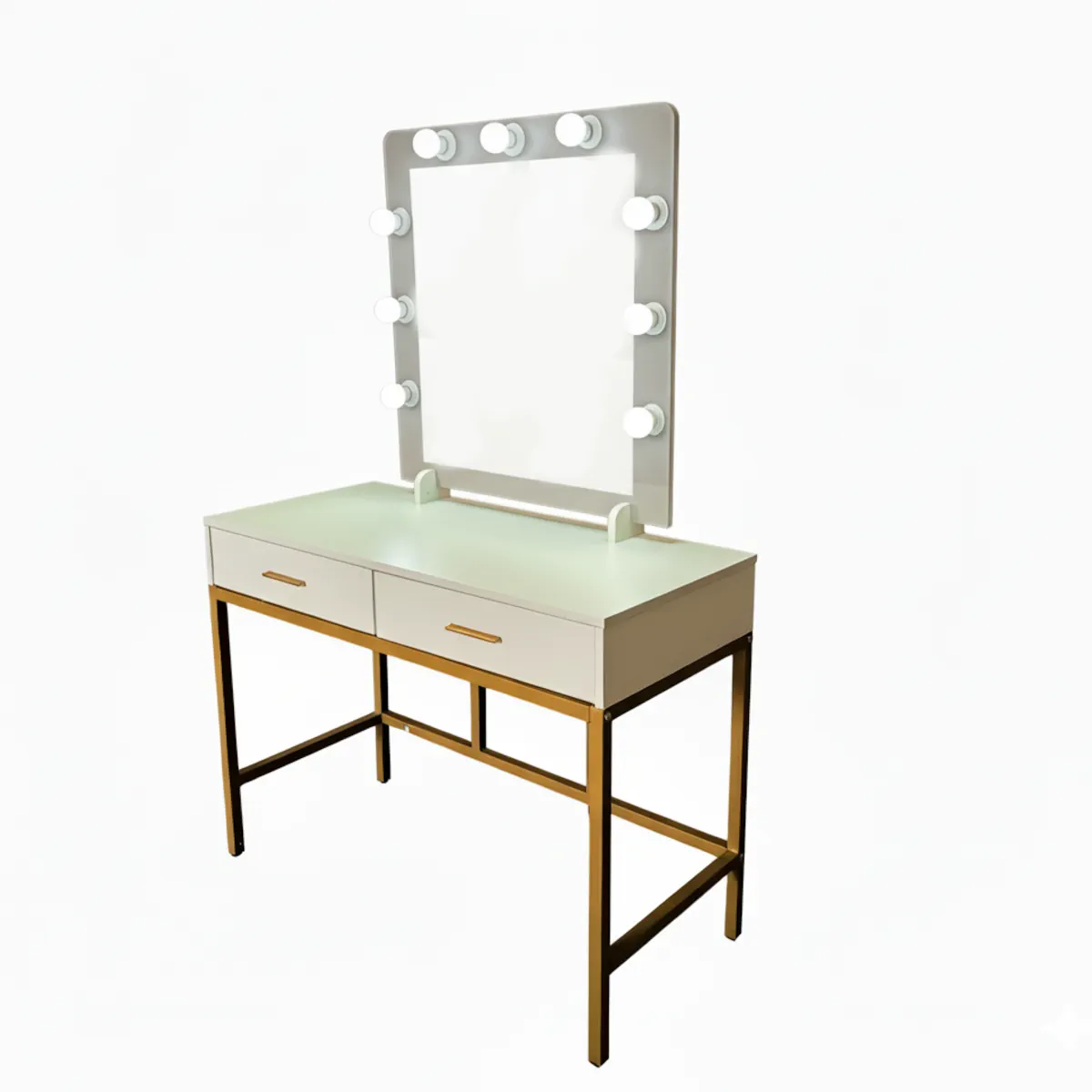 TOCADOR HOLLYWOOD BLAZE BLANCO CON ESPEJO, 9 LED, 2 CAJONES Y BANQUILLO. ESTRUCTURA DE METAL - 3